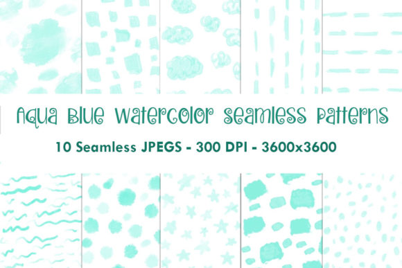 Aqua Blue Watercolor Seamless Patterns