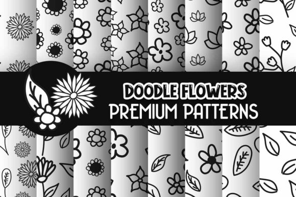 Black and White Doodle Flowers Patterns for Creative Projects