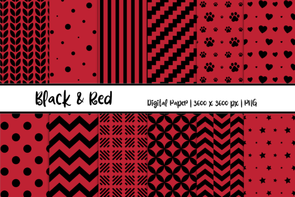Black Red Patterns Digital Paper