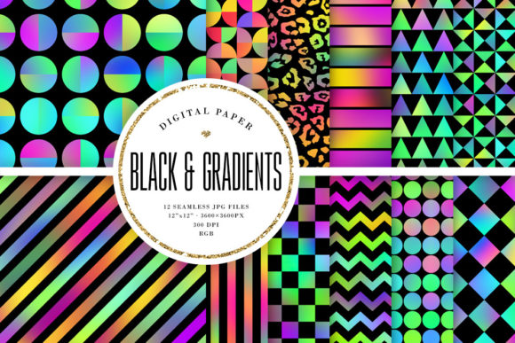 Bright Gradients Black Patterns for Creative Projects