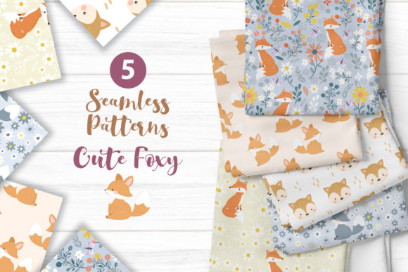Cute Baby Fox Seamless Patterns Set