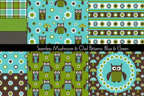 Mushroom Owl Patterns Blue Green: A Creative Resource for Modern Designers