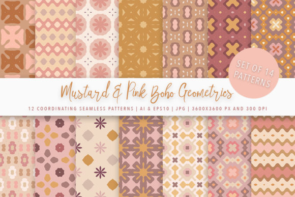 Mustard Pink Boho Geometric Patterns