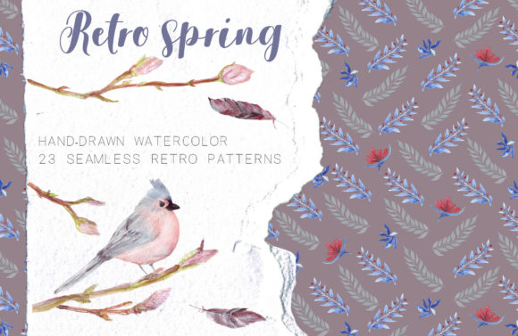 Retro Spring. Watercolor Patterns Set