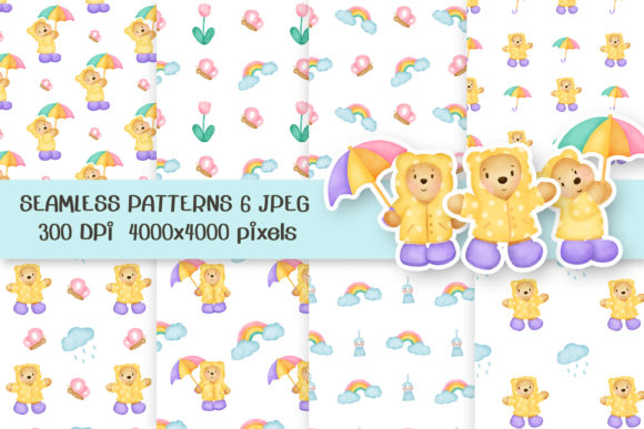 Watercolor Teddy Bear Seamless Patterns
